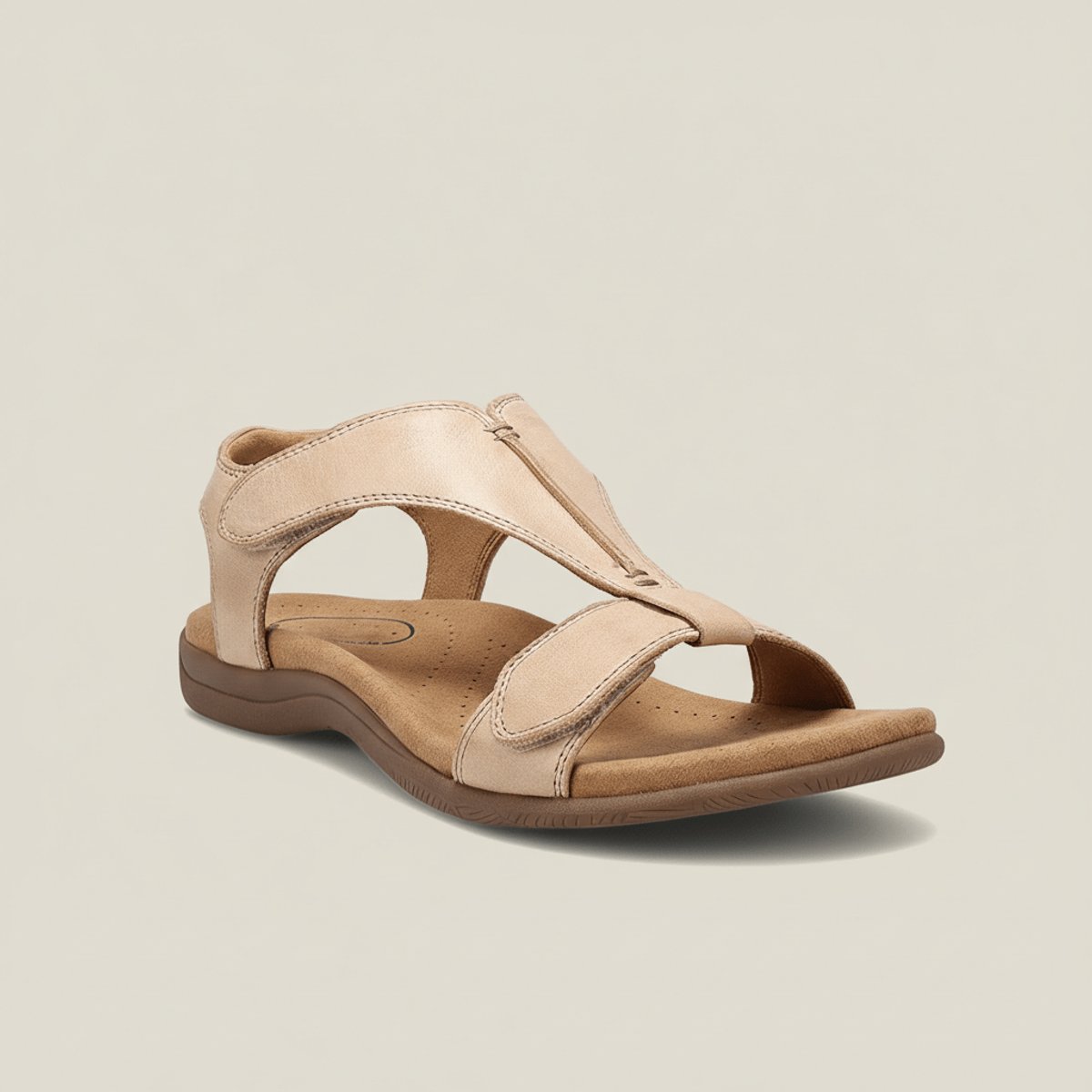 Women's Open-Toe Hook-Loop T-Strap Comfortable Sandals - Nude Beige
