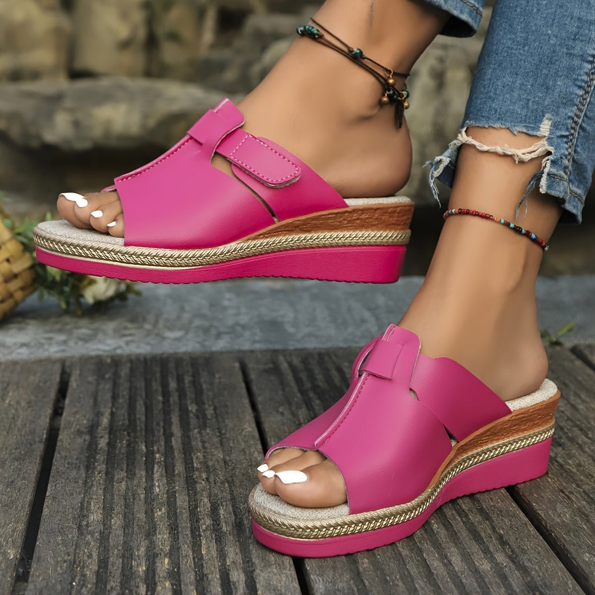 Women's Open-Toe Velcro Wedge Comfortable Sandals