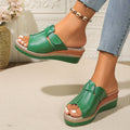 Women's Open-Toe Velcro Wedge Comfortable Sandals - Green