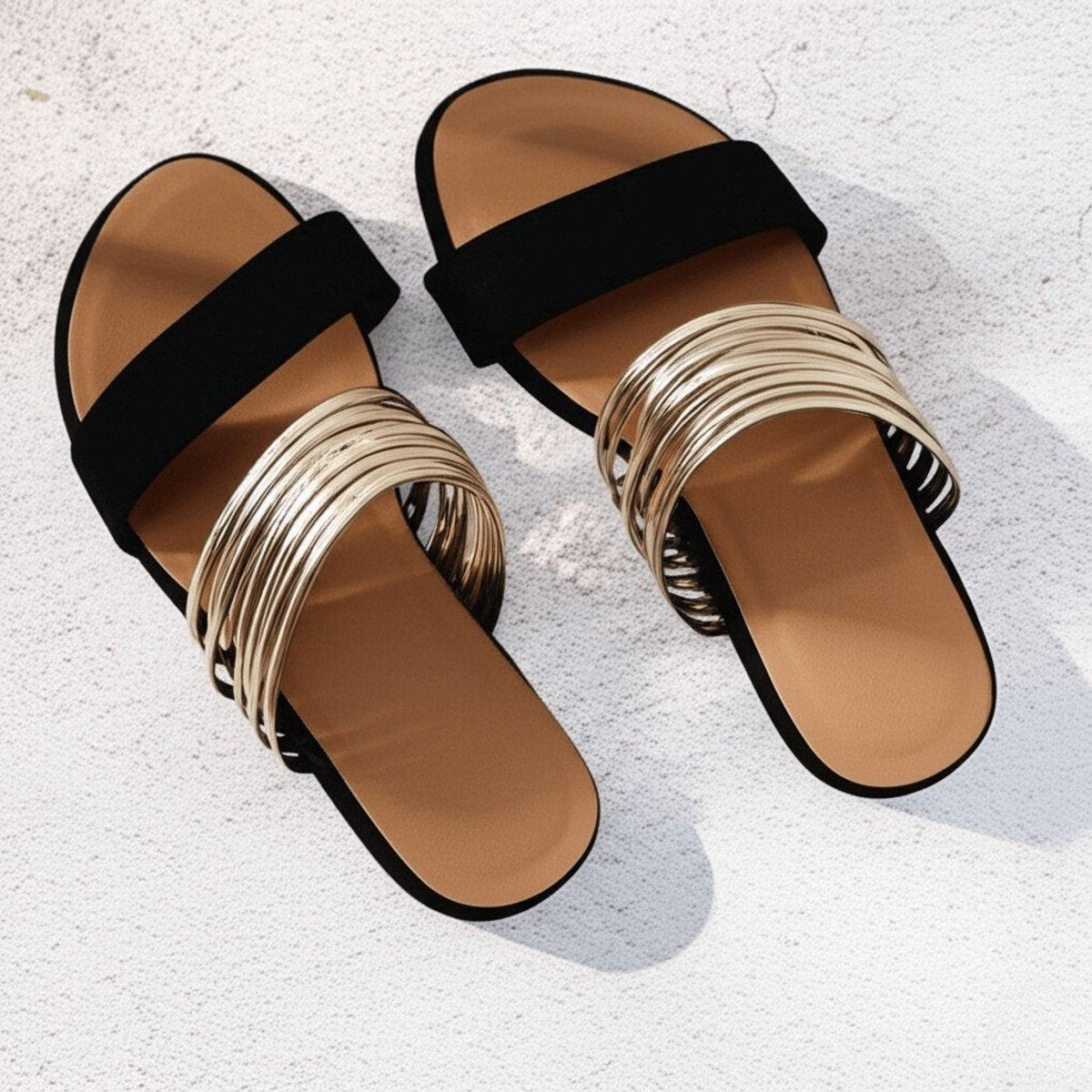 Women's Orthopedic Cushioned Slip-On Comfortable Sandals Gold Metallic Strap