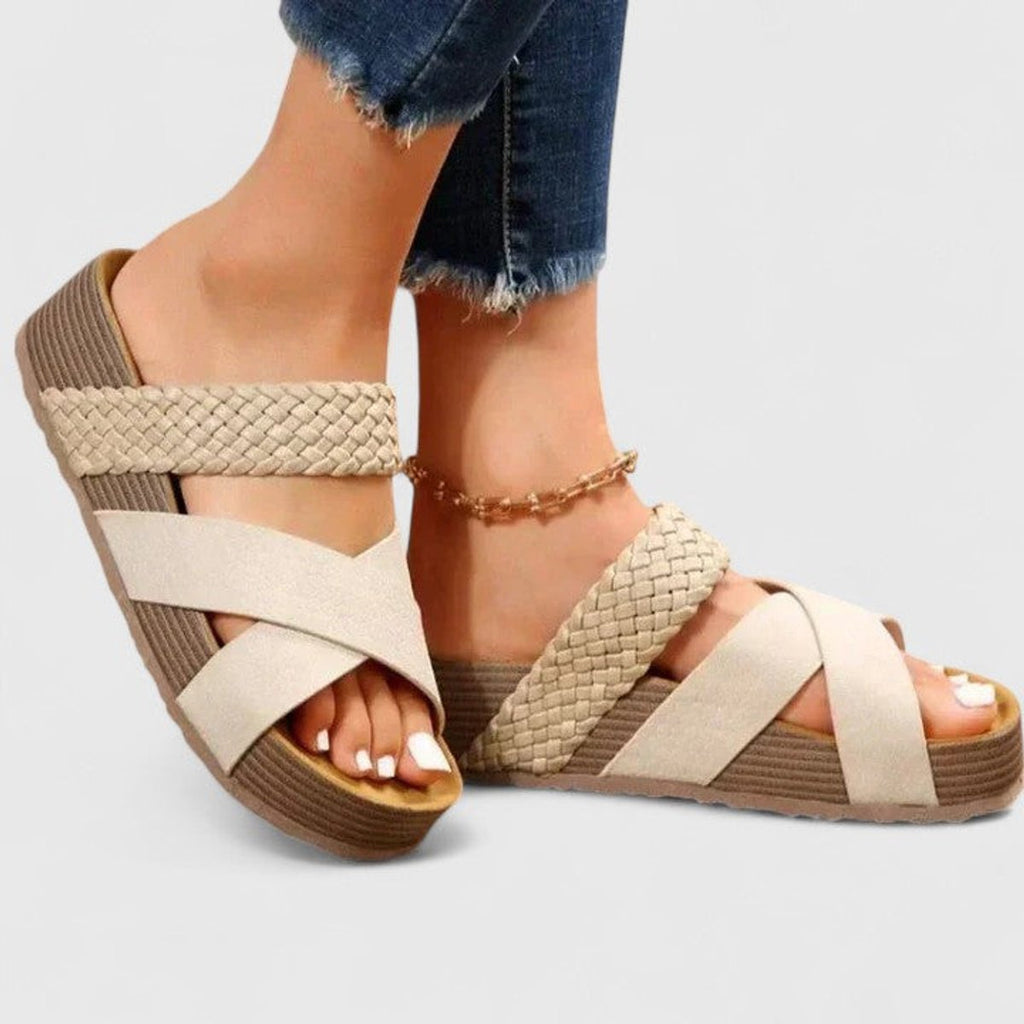 Women's Orthopedic Platform Comfortable Sandals Braided Crossover Strap - White