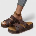 Women's Orthopedic Platform Comfortable Sandals Braided Crossover Strap - Brown