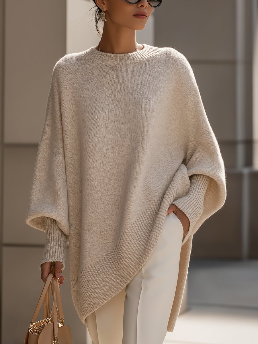 Women's Oversized Batwing-Sleeve Knit Sweater - Beige