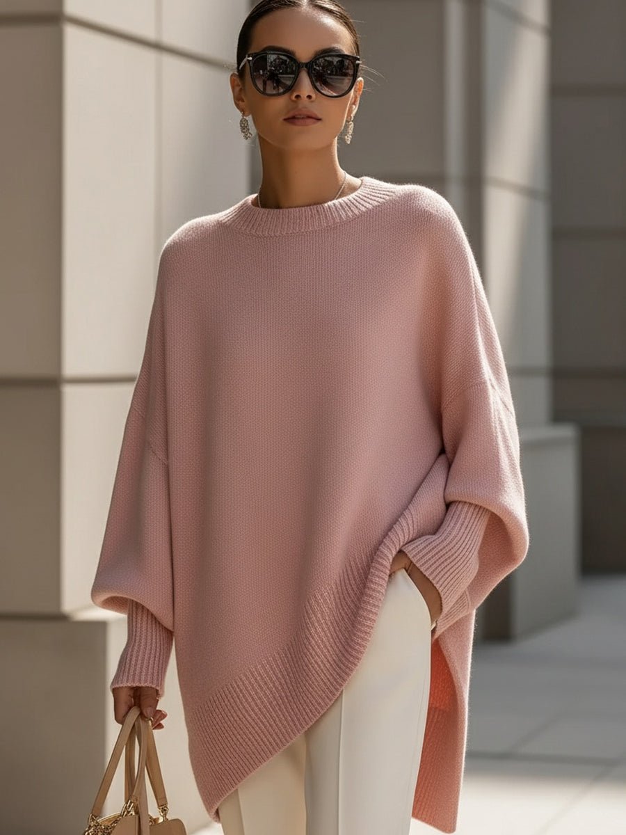 Women's Oversized Batwing-Sleeve Knit Sweater - Pink