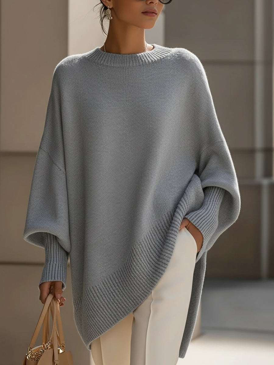 Women's Oversized Batwing-Sleeve Knit Sweater - Gray