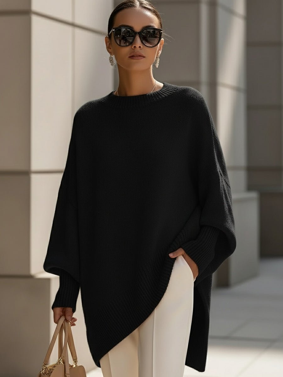 Women's Oversized Batwing-Sleeve Knit Sweater - Black