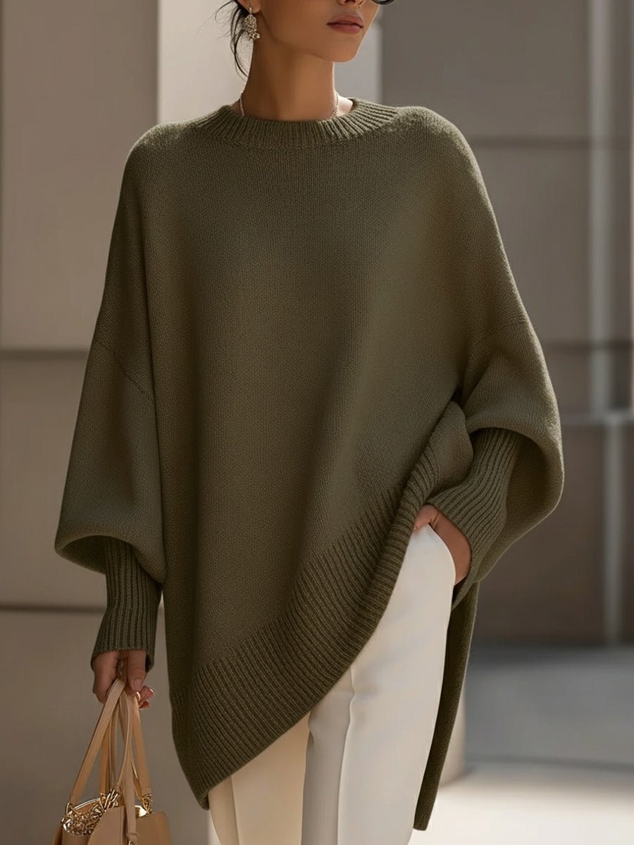 Women's Oversized Batwing-Sleeve Knit Sweater - Olive Green