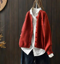 Women's Oversized Button-Front Knit Cardigan Sweater - Red
