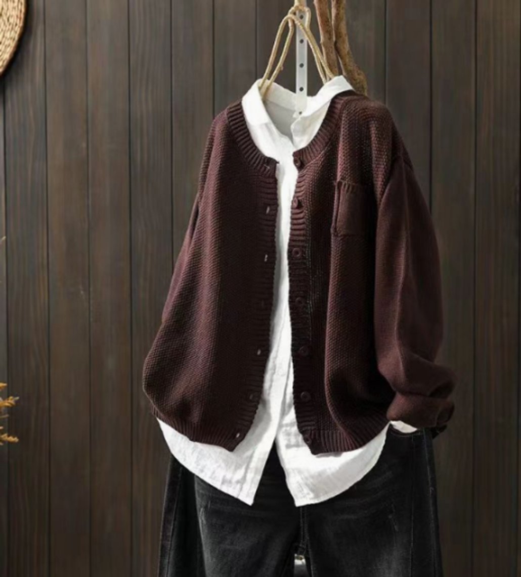 Women's Oversized Button-Front Knit Cardigan Sweater - Dark Brown