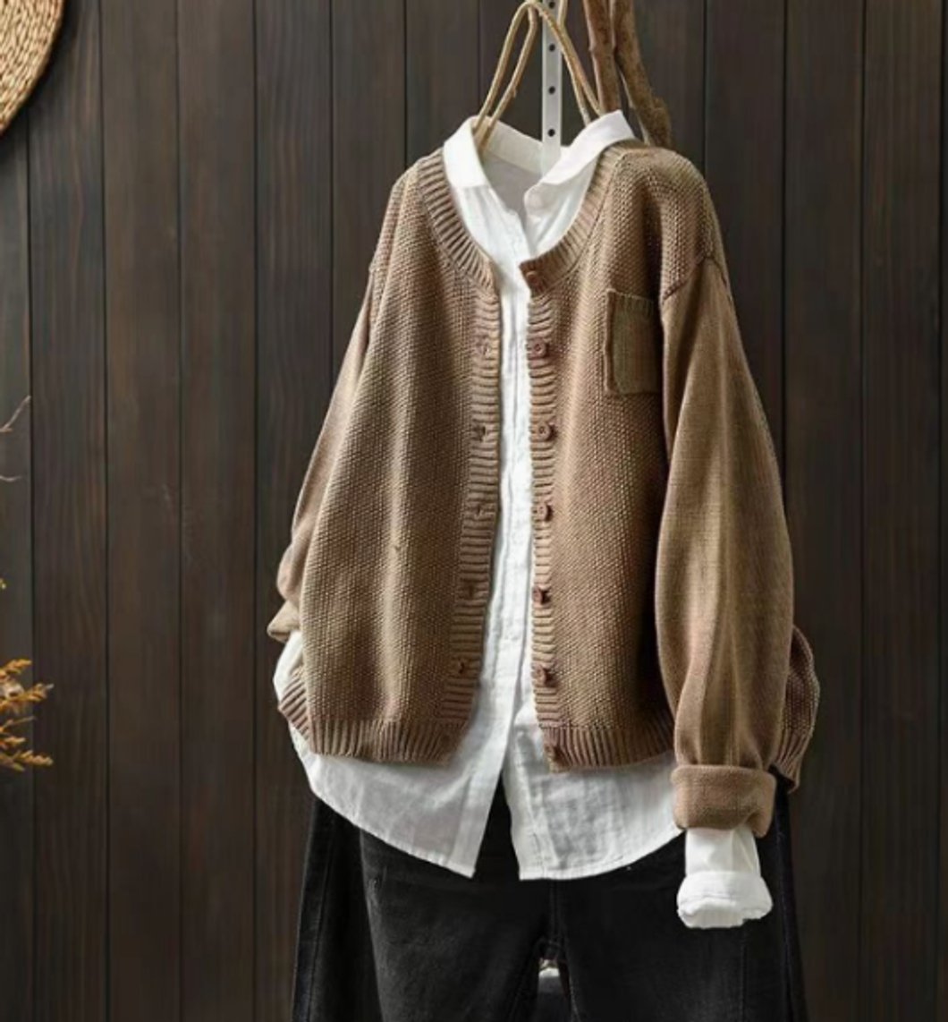 Women's Oversized Button-Front Knit Cardigan Sweater - Khaki