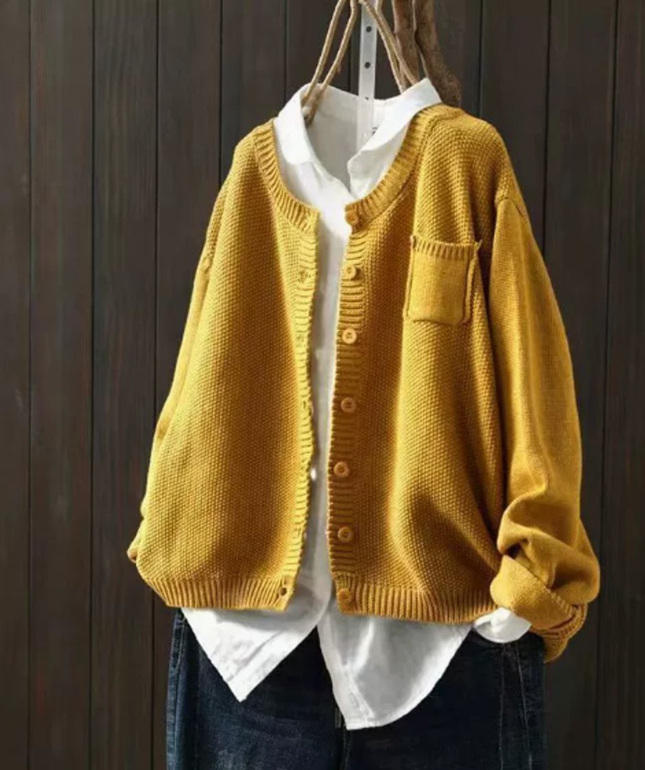 Women's Oversized Button-Front Knit Cardigan Sweater - Yellow