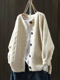 Women's Oversized Cable-Knit Button-Front Cardigan Sweater - Beige