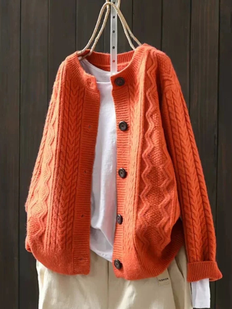 Women's Oversized Cable-Knit Button-Front Cardigan Sweater - Orange