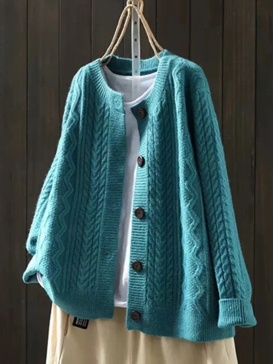 Women's Oversized Cable-Knit Button-Front Cardigan Sweater - Blue