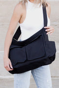 Women's Oversized Canvas Tote Bag Messenger Shoulder Bag - Black