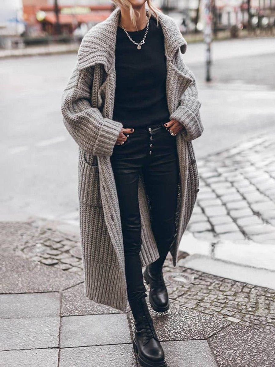 Women's Oversized Chunky Knit Lapel Longline Cardigan
