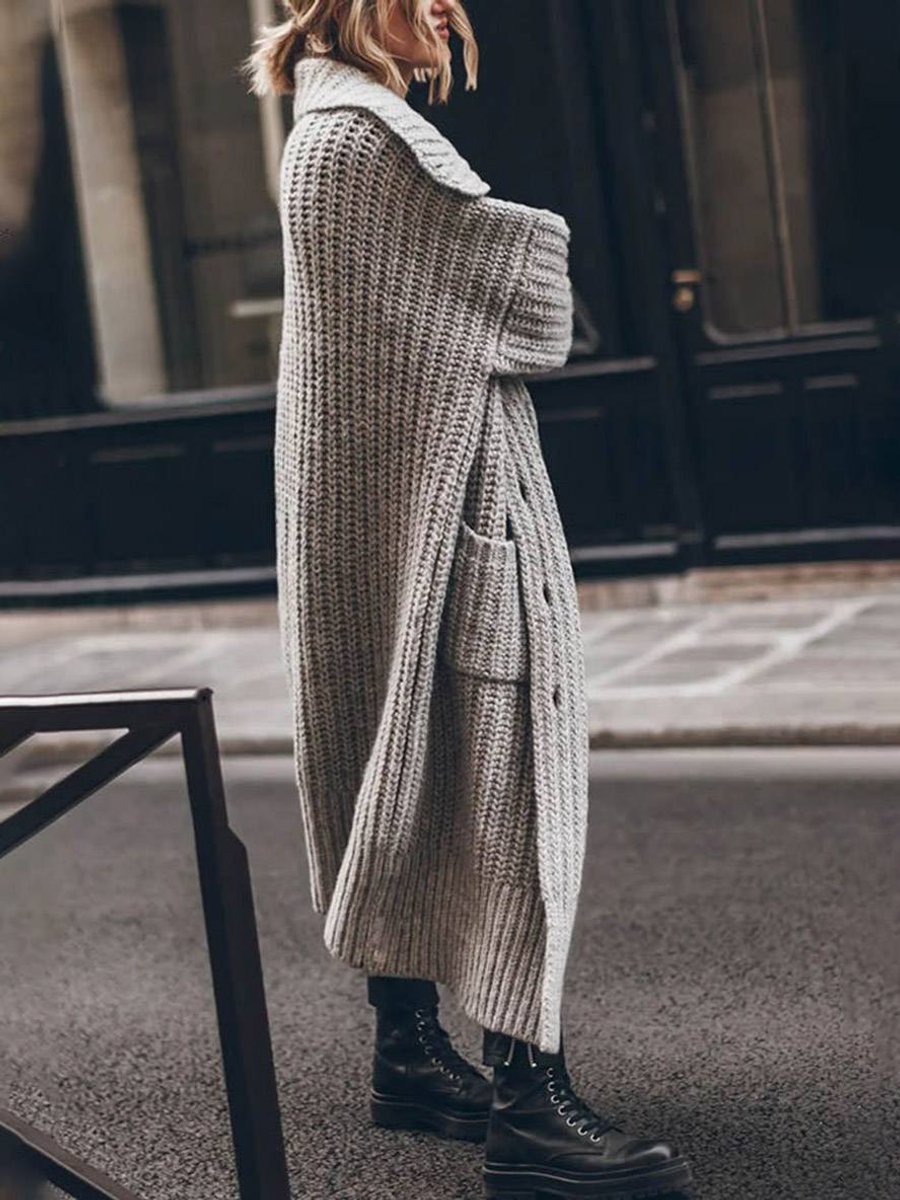 Women's Oversized Chunky Knit Lapel Longline Cardigan