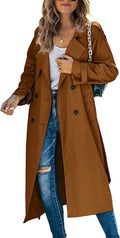 Women's Oversized Double-Breasted Belted Trench Coat - Brown