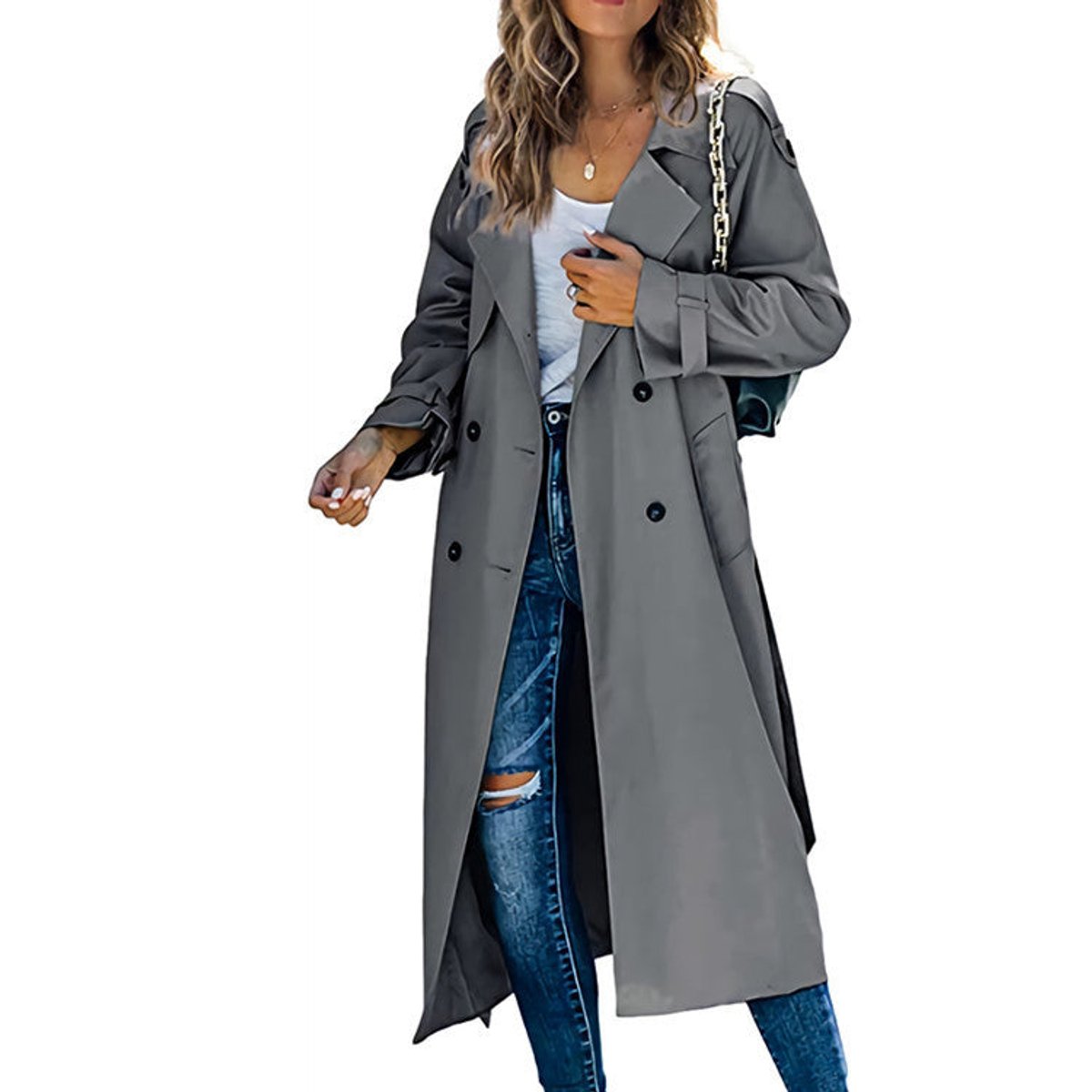 Women's Oversized Double-Breasted Belted Trench Coat