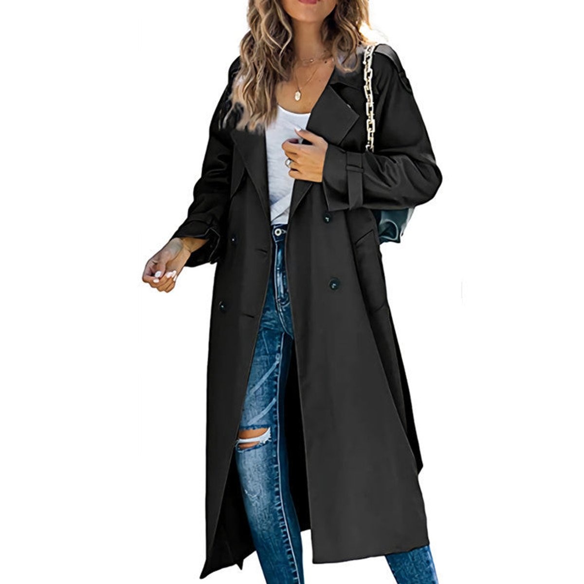 Women's Oversized Double-Breasted Belted Trench Coat