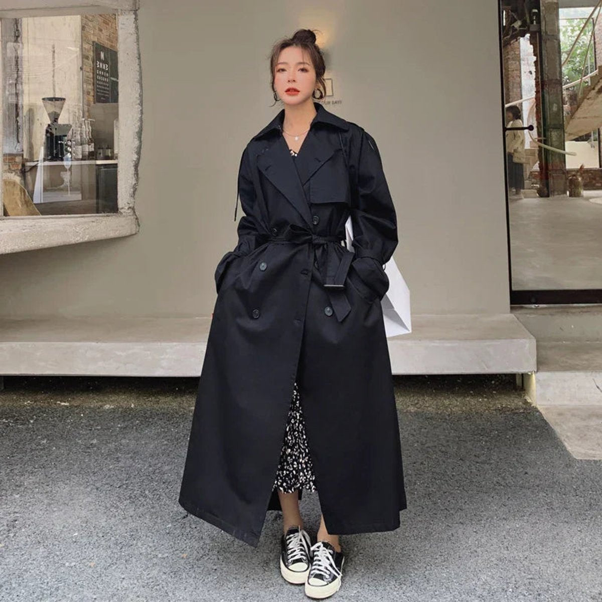 Women's Oversized Double-Breasted Long Trench Coat