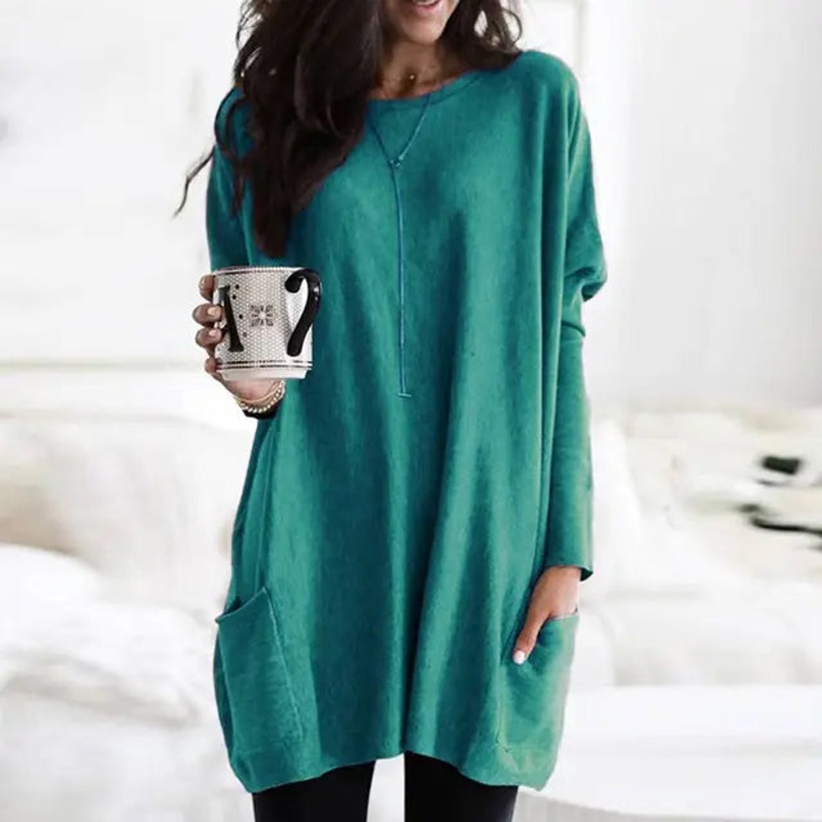 Women's Oversized Long Sleeve Pocket Tunic Top