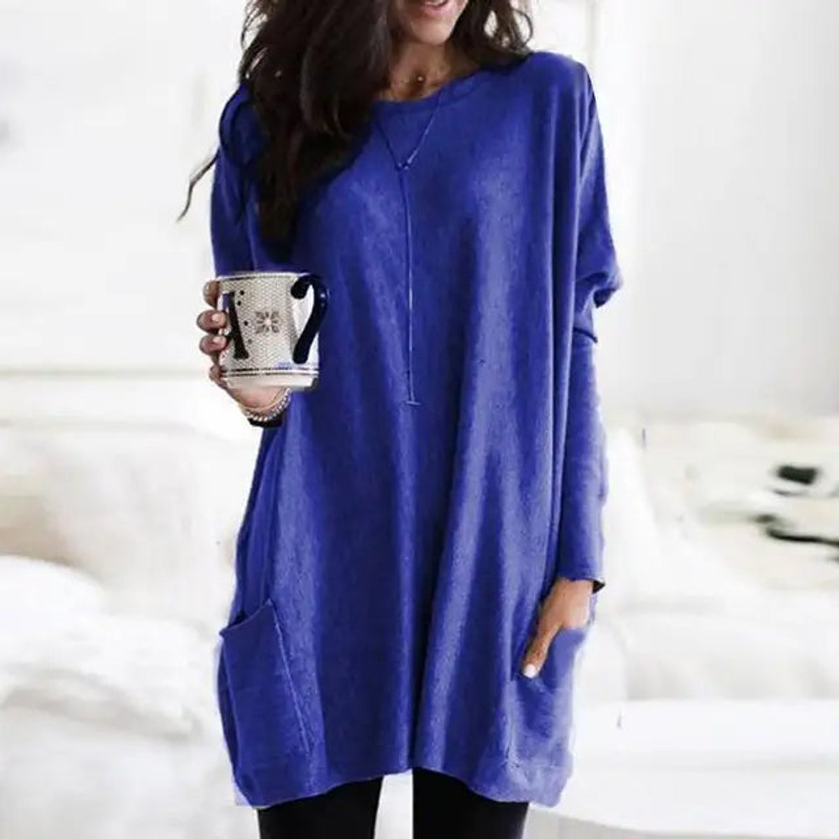 Women's Oversized Long Sleeve Pocket Tunic Top