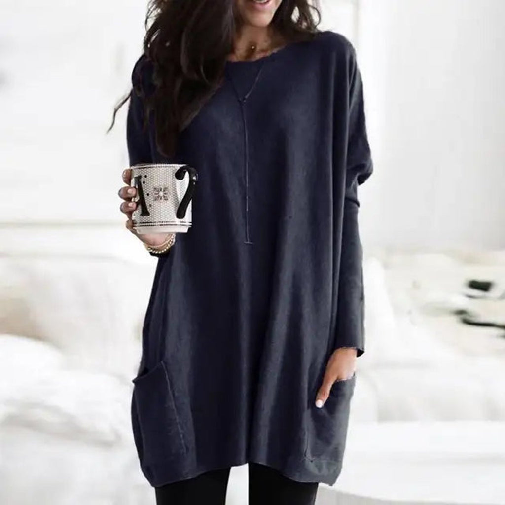 Women's Oversized Long Sleeve Pocket Tunic Top