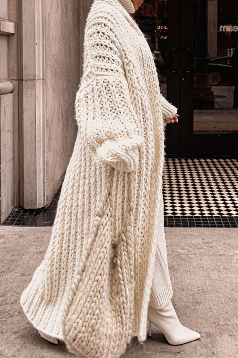 Women's Oversized Open-Front Chunky Knit Longline Cardigan - Beige