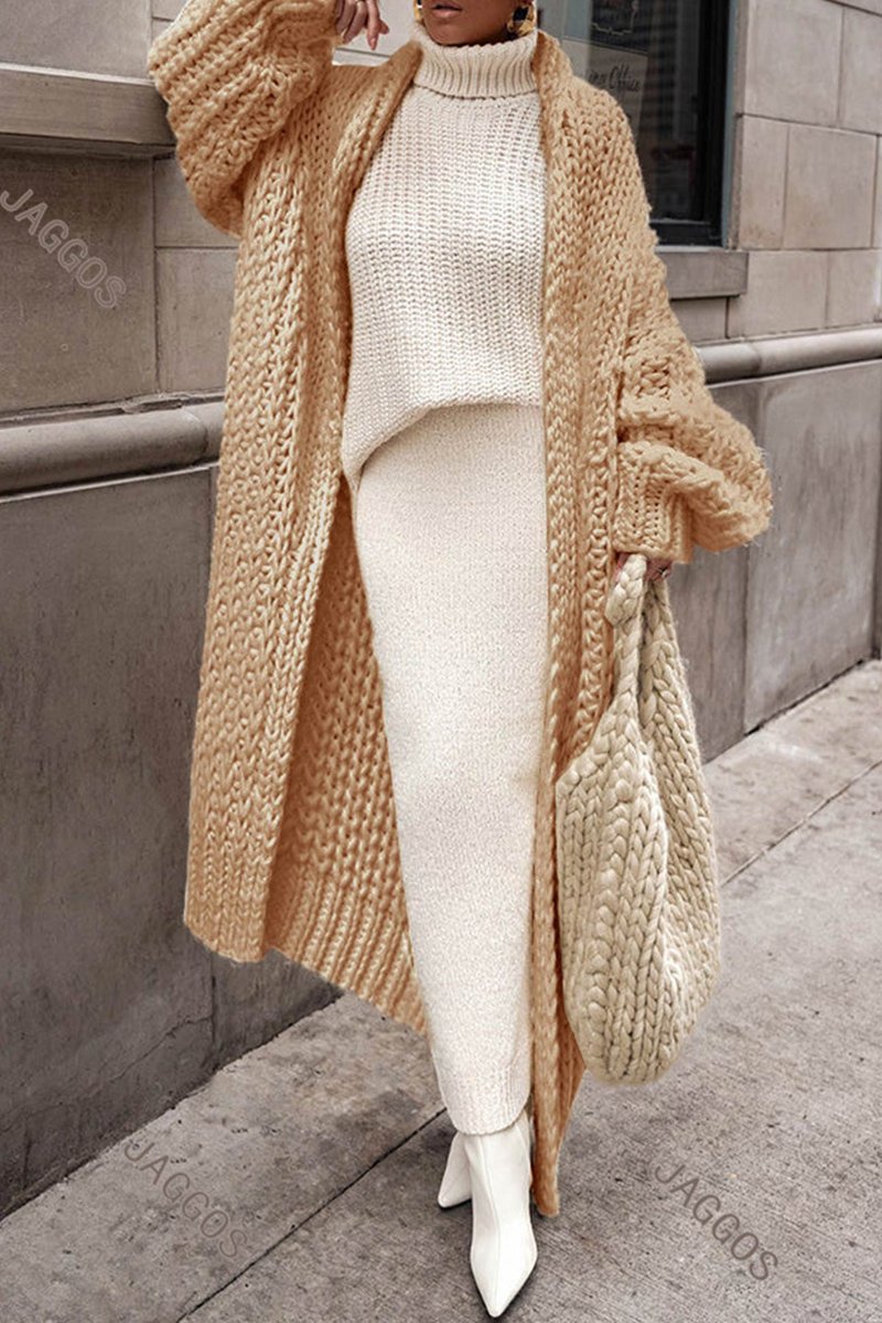 Women's Oversized Open-Front Chunky Knit Longline Cardigan - Brown