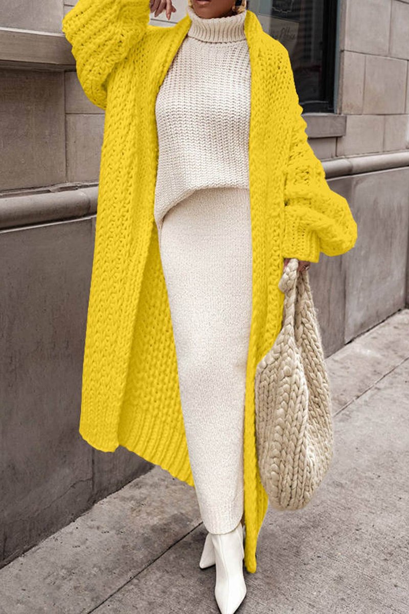 Women's Oversized Open-Front Chunky Knit Longline Cardigan - Yellow