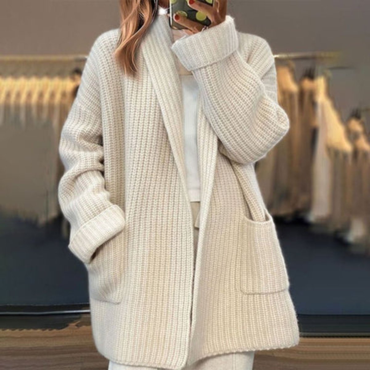 Women's Oversized Open-Front Knit Cardigan Scarf Collar
