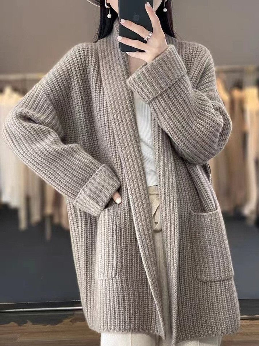 Women's Oversized Open-Front Knit Cardigan Scarf Collar