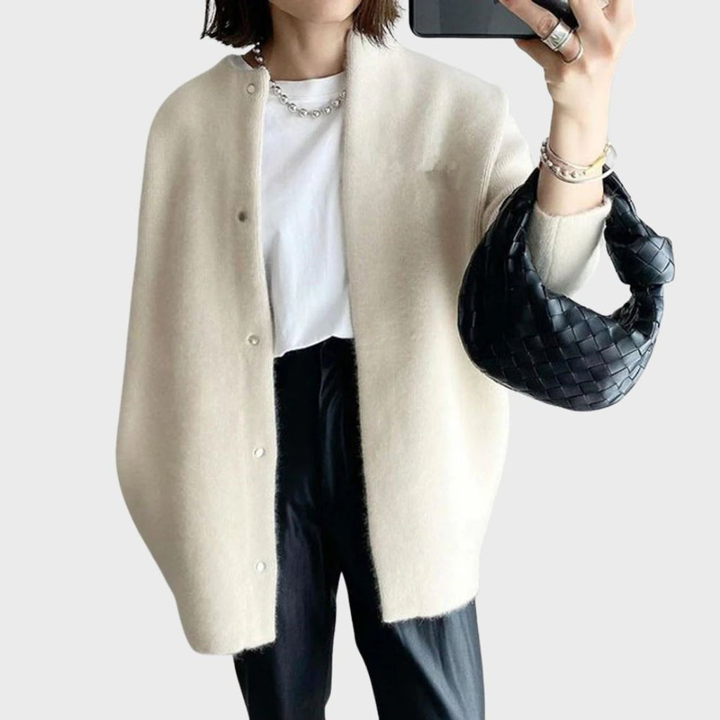 Women's Oversized Open-Front Snap-Button Knit Cardigan - White