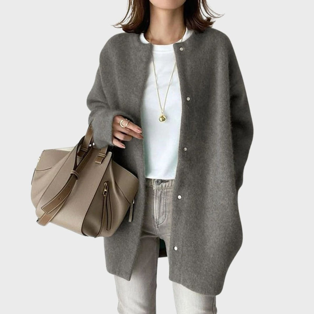Women's Oversized Open-Front Snap-Button Knit Cardigan - Gray