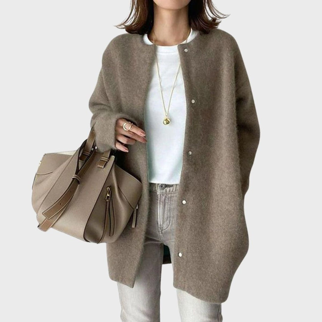 Women's Oversized Open-Front Snap-Button Knit Cardigan - Coffee