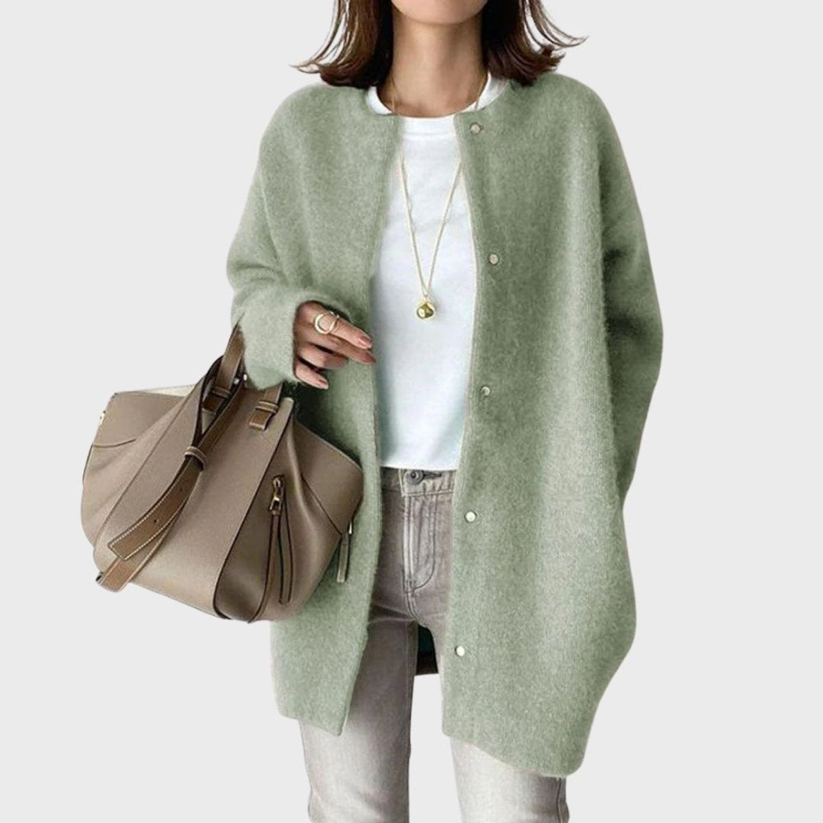 Women's Oversized Open-Front Snap-Button Knit Cardigan - Green
