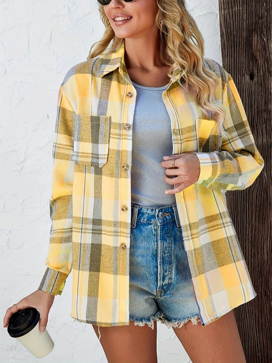 Women's Oversized Plaid Flannel Open-Front Cardigan Shirt