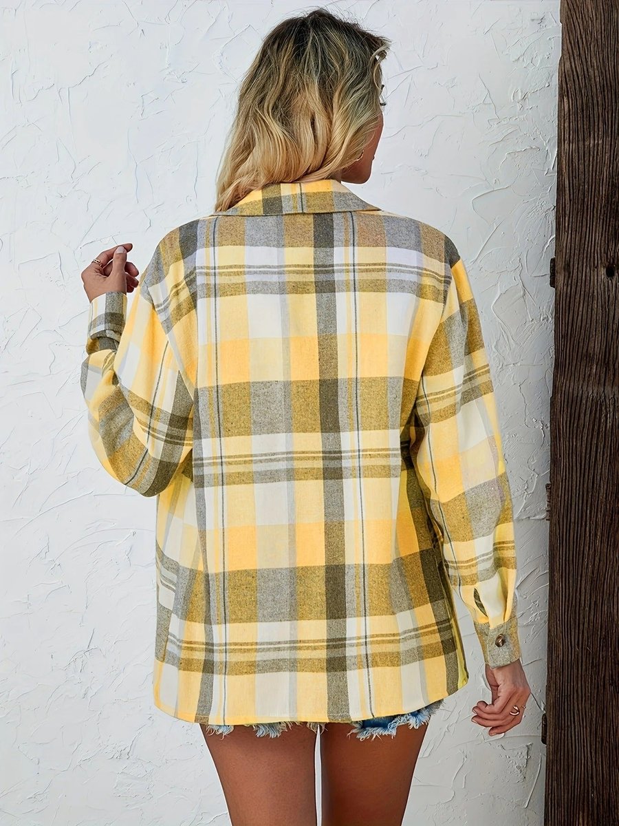 Women's Oversized Plaid Flannel Open-Front Cardigan Shirt