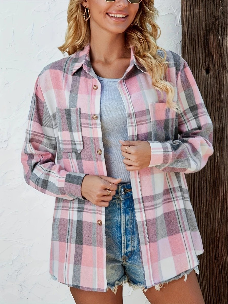 Women's Oversized Plaid Flannel Open-Front Cardigan Shirt