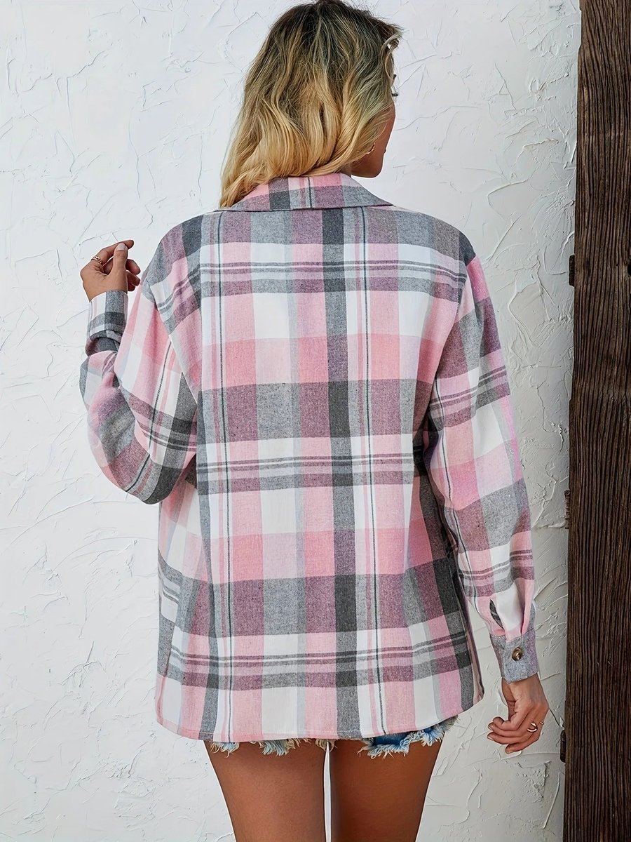 Women's Oversized Plaid Flannel Open-Front Cardigan Shirt