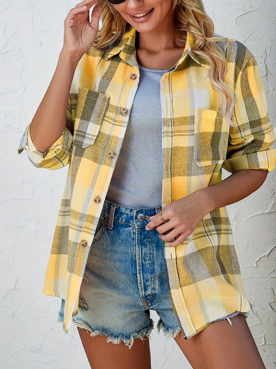Women's Oversized Plaid Flannel Open-Front Cardigan Shirt