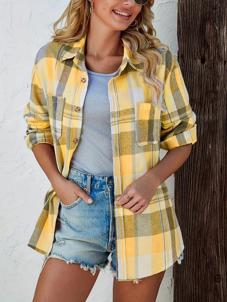 Women's Oversized Plaid Flannel Open-Front Cardigan Shirt
