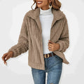 Women's Oversized Plush Fleece Zip-Up Cardigan Jacket - Khaki