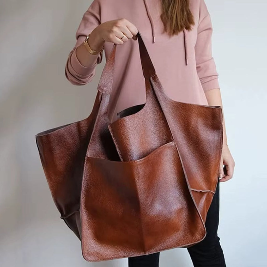 Women's Oversized Vegan Leather Magnetic-Closure Tote Bag