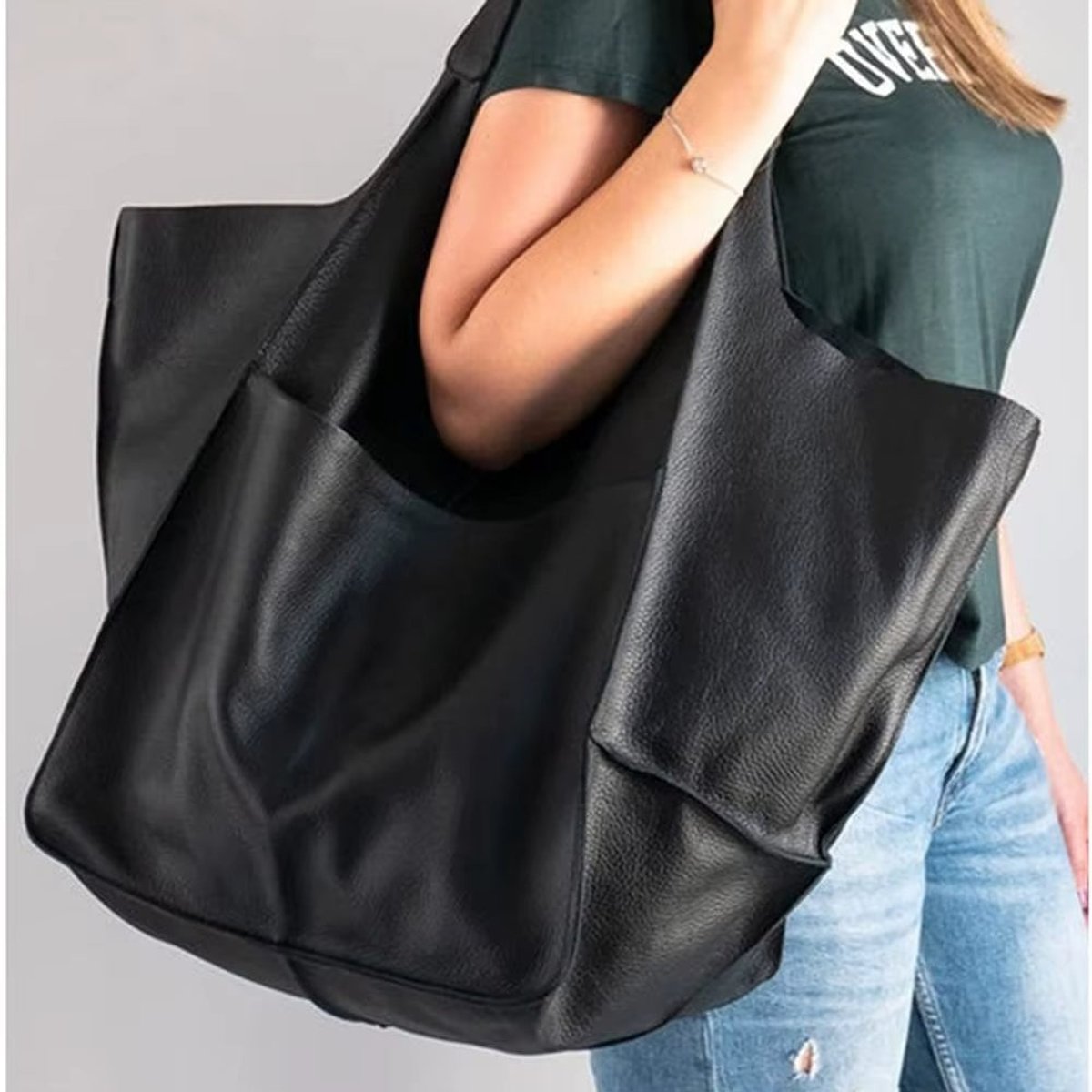 Women's Oversized Vegan Leather Magnetic-Closure Tote Bag