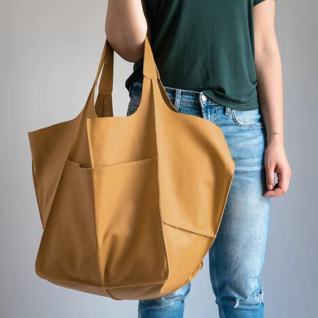 Women's Oversized Vegan Leather Magnetic-Closure Tote Bag - Mustard