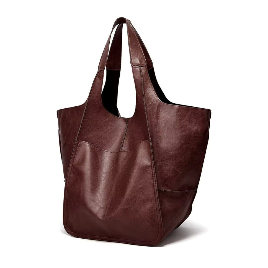 Women's Oversized Vegan Leather Magnetic-Closure Tote Bag - Espresso