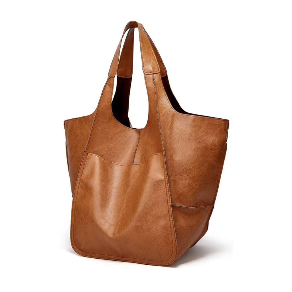 Women's Oversized Vegan Leather Magnetic-Closure Tote Bag - Chestnut