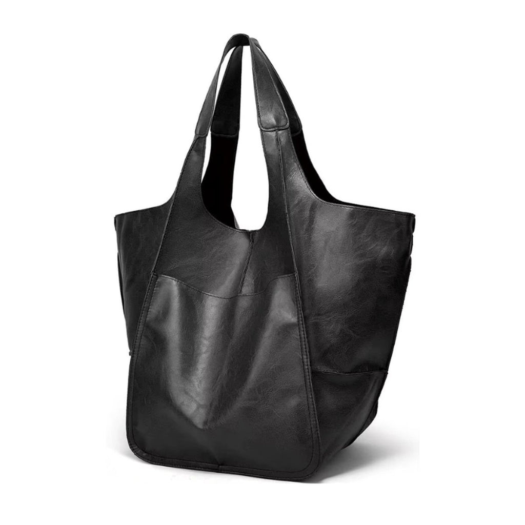 Women's Oversized Vegan Leather Magnetic-Closure Tote Bag - Obsidian